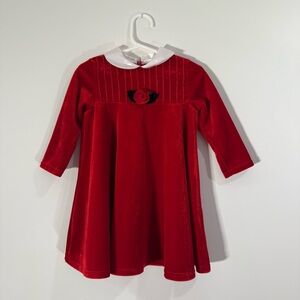 Vintage Elegant Red Velvet Festive Christmas Dress Rose Detail Baby Girl 18M
